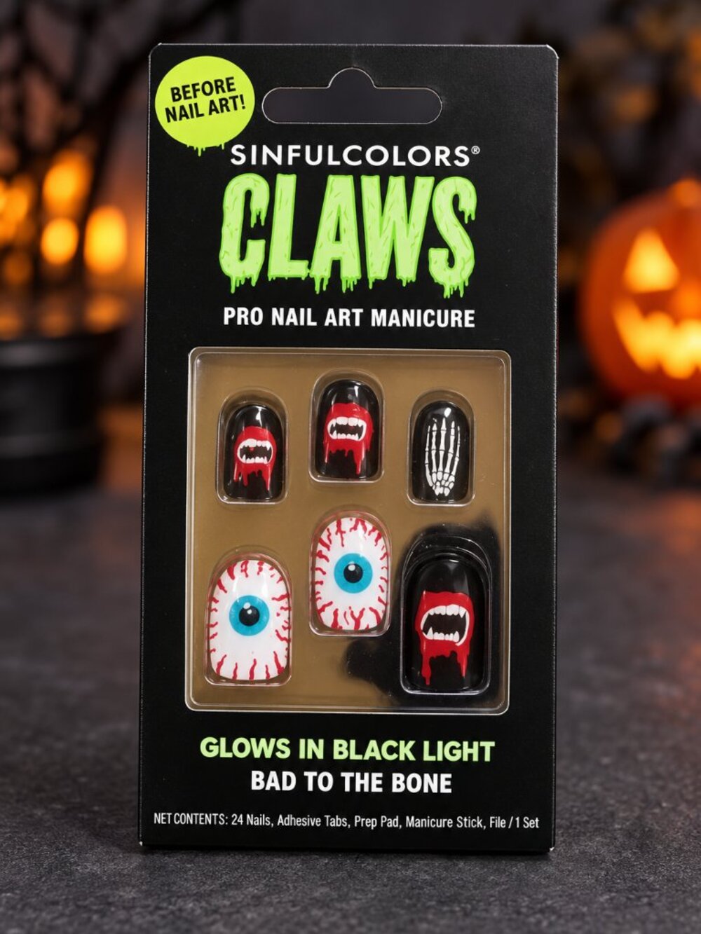 Sinful Colors Claws Bad to the Bone Halloween Press-On Nails 24 NWT